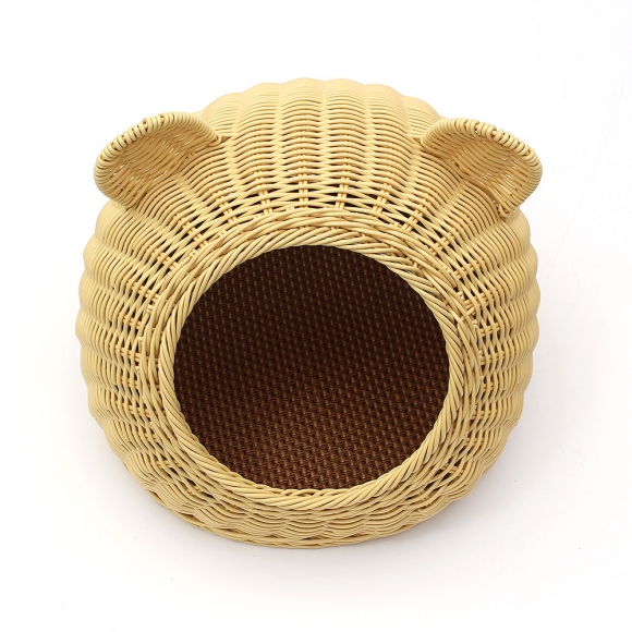 고양이 라탄패턴 숨숨집(소형묘) (베이지)