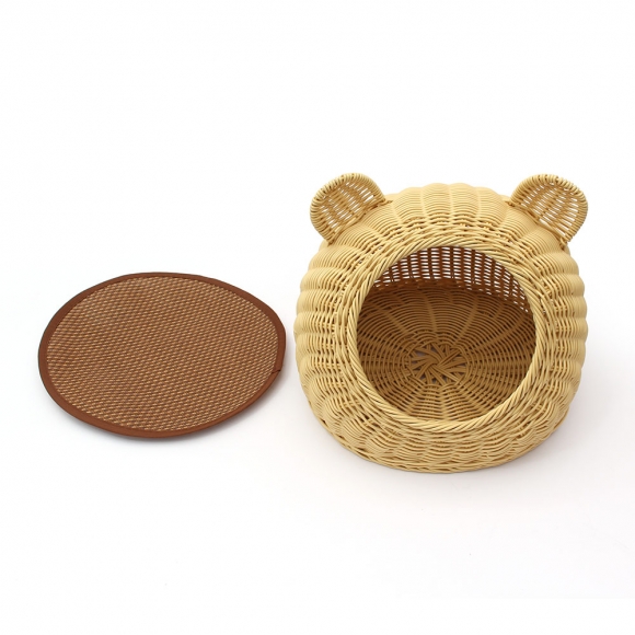 고양이 라탄패턴 숨숨집(소형묘) (베이지)