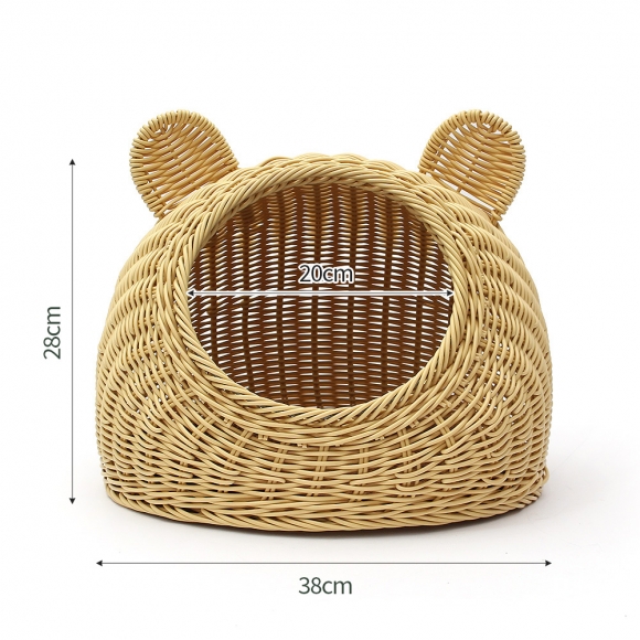 고양이 라탄패턴 숨숨집(소형묘) (베이지)