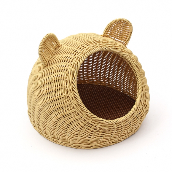 고양이 라탄패턴 숨숨집(소형묘) (베이지)