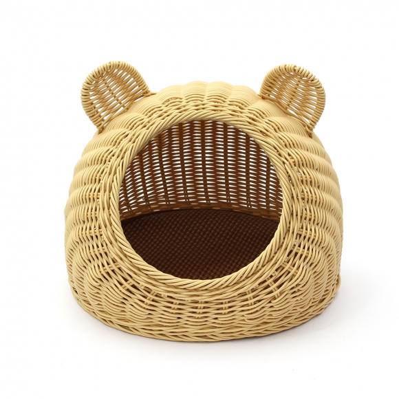 고양이 라탄패턴 숨숨집(소형묘) (베이지)