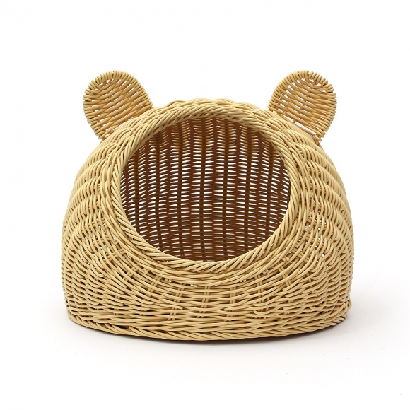 고양이 라탄패턴 숨숨집(소형묘) (베이지)