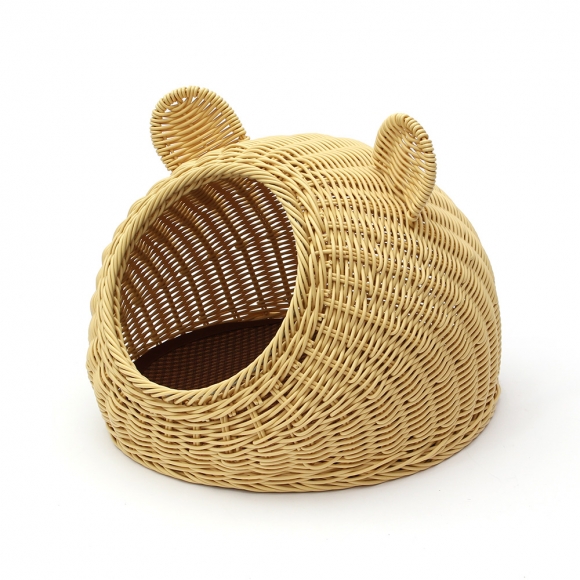 고양이 라탄패턴 숨숨집(소형묘) (베이지)