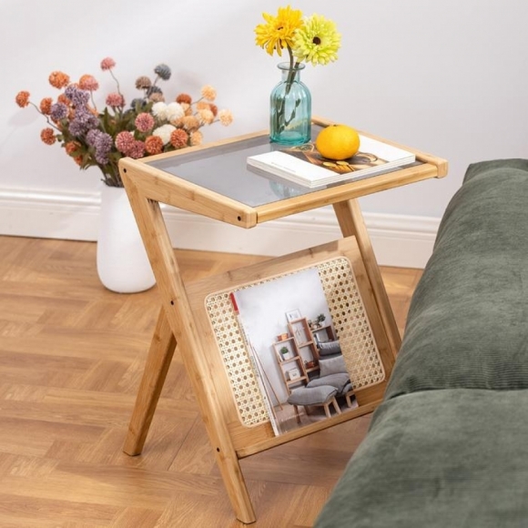 홈인리빙 유리 사이드테이블(50cm) (내추럴)