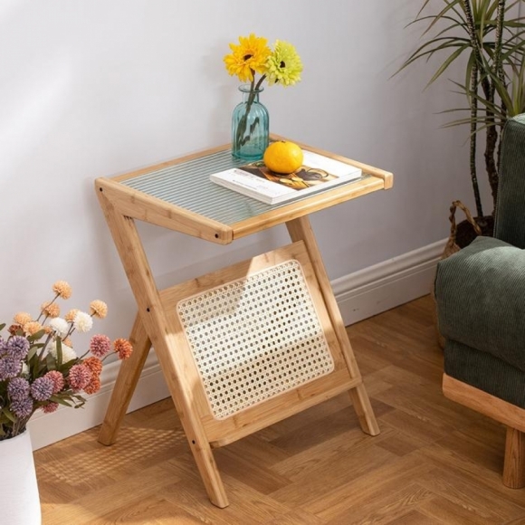 홈인리빙 유리 사이드테이블(50cm) (내추럴)