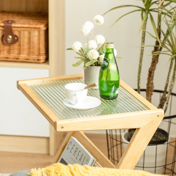 홈인리빙 유리 사이드테이블(50cm) (내추럴)