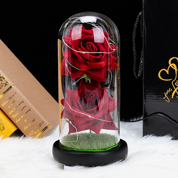 레드로사 유리돔 장미 무드등(블랙)