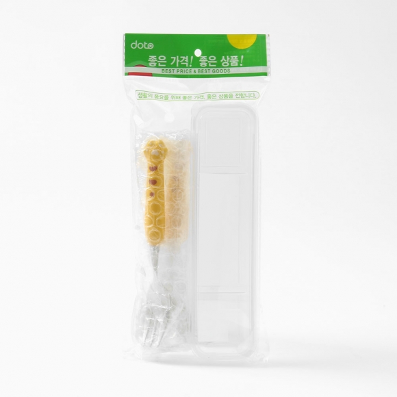 꾹꾹호랑 휴대용 숟가락 포크 세트(옐로우)