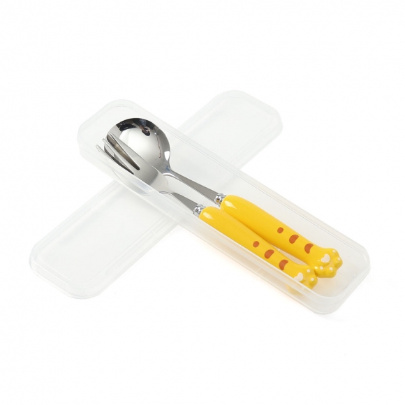 꾹꾹호랑 휴대용 숟가락 포크 세트(옐로우)