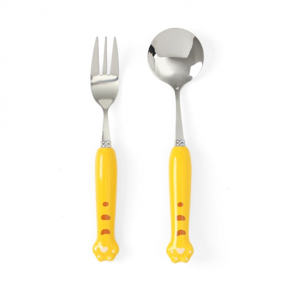 꾹꾹호랑 휴대용 숟가락 포크 세트(옐로우)