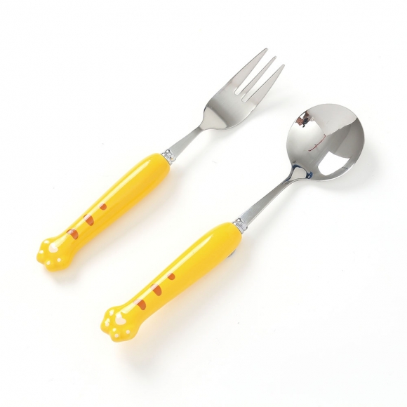 꾹꾹호랑 휴대용 숟가락 포크 세트(옐로우)