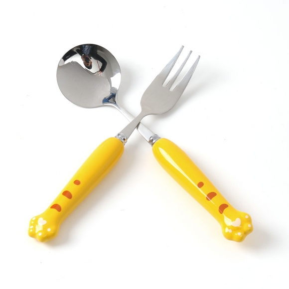 꾹꾹호랑 휴대용 숟가락 포크 세트(옐로우)
