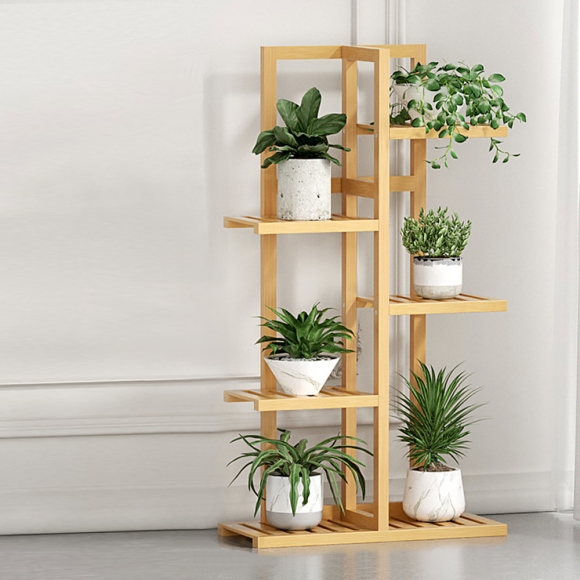 홈가드닝 5단 대나무 화분 진열대(오크) 