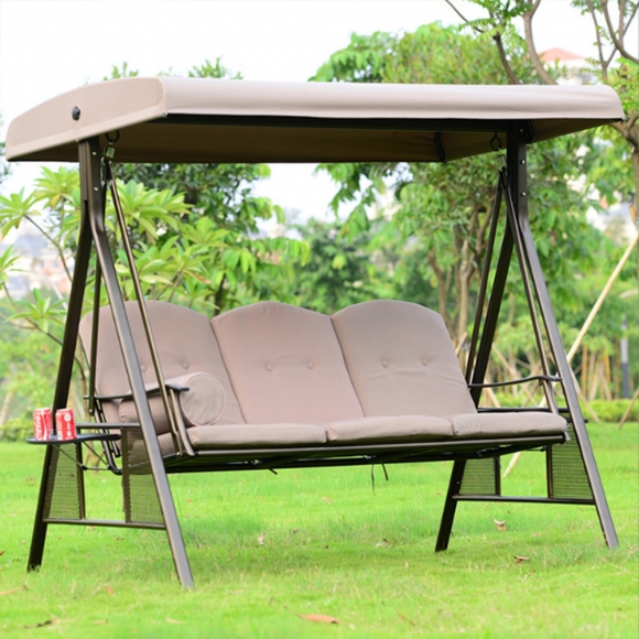 정원 그늘막 흔들 그네의자 3인용 (베이지) 