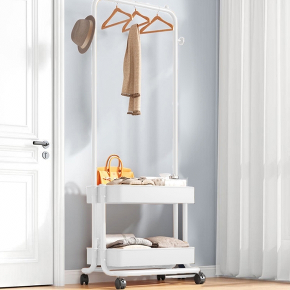 더홈 2단 트롤리 이동식 행거(화이트) 