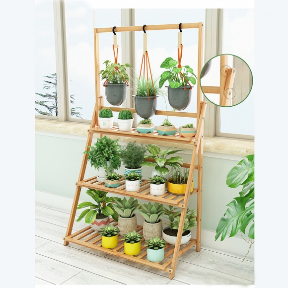 홈가드닝 3단 대나무 화분진열대 B (80cm) 