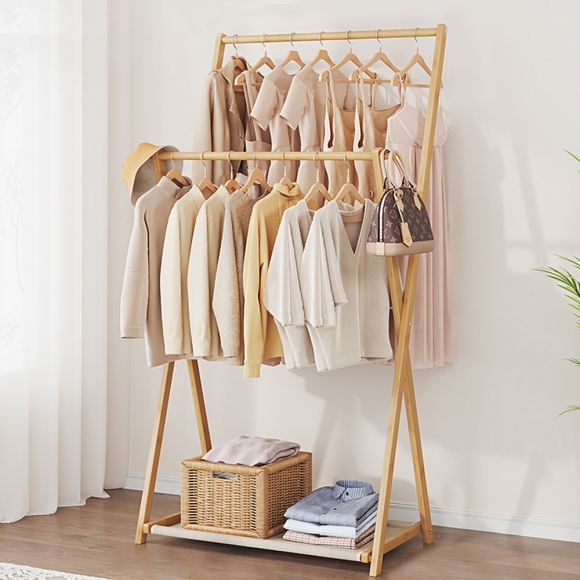 슬림 대나무 2단 스탠드 선반 행거 (70cm) (오크)