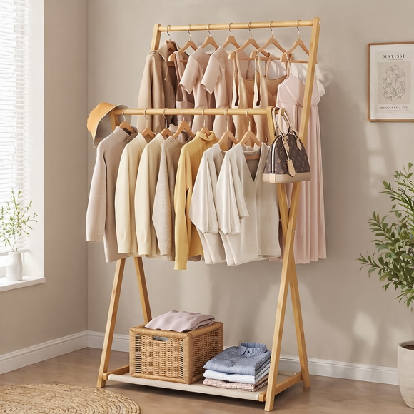 슬림 대나무 2단 스탠드 선반 행거 (70cm) (오크)