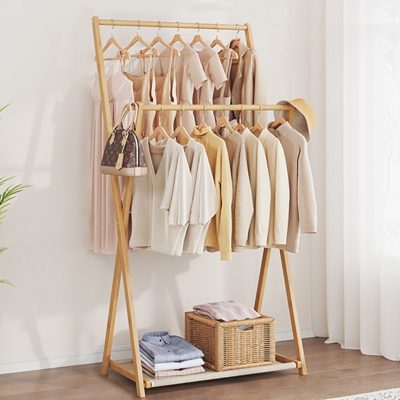 슬림 대나무 2단 스탠드 선반 행거 (70cm) (오크)