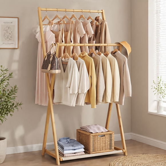 슬림 대나무 2단 스탠드 선반 행거 (70cm) (오크)