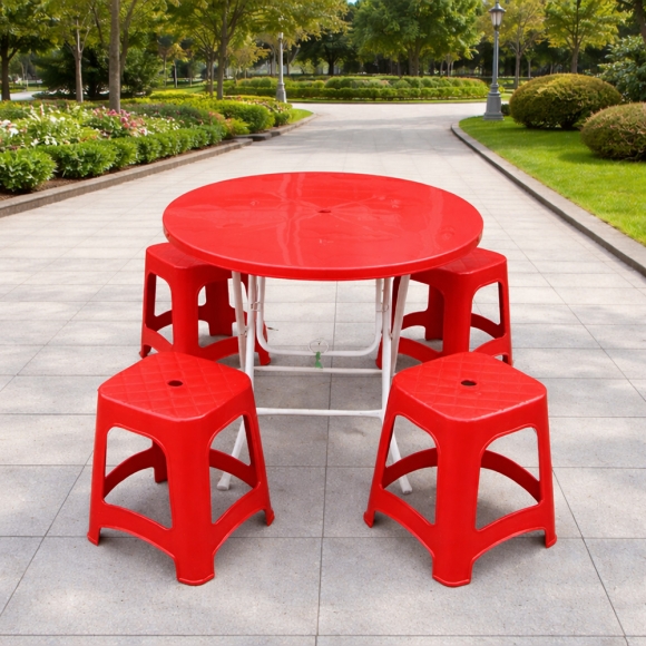 원형 접이식 테이블(레드) (80cm)