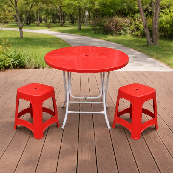 원형 접이식 테이블(레드) (80cm)