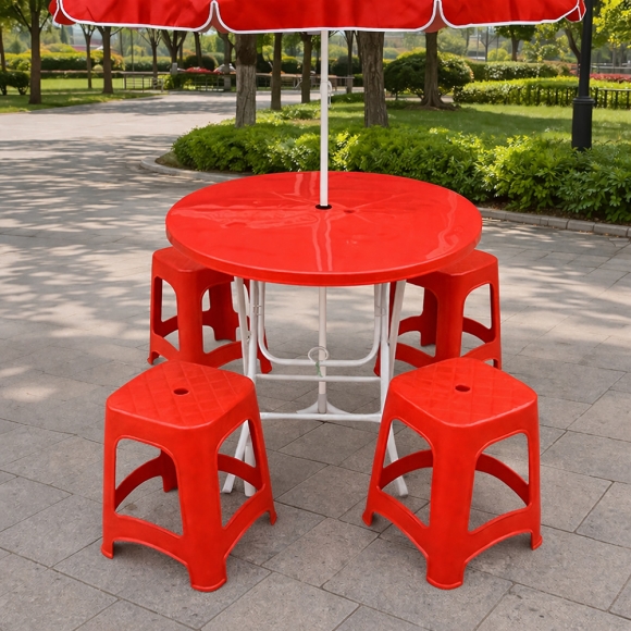 원형 접이식 테이블(레드) (80cm)