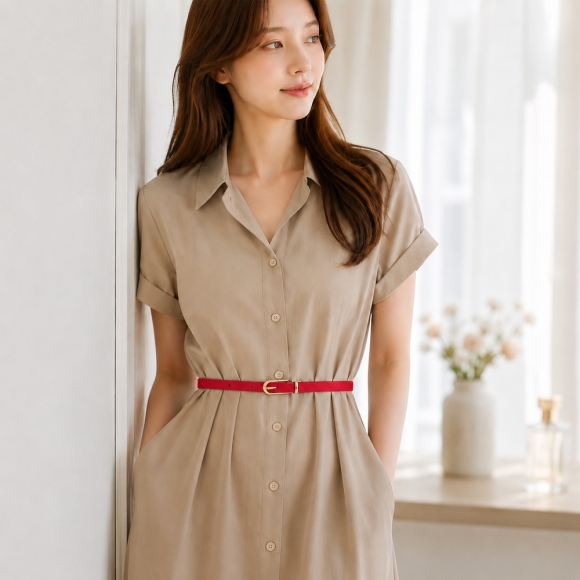 로아 클래식 얇은 여성 벨트 (레드)