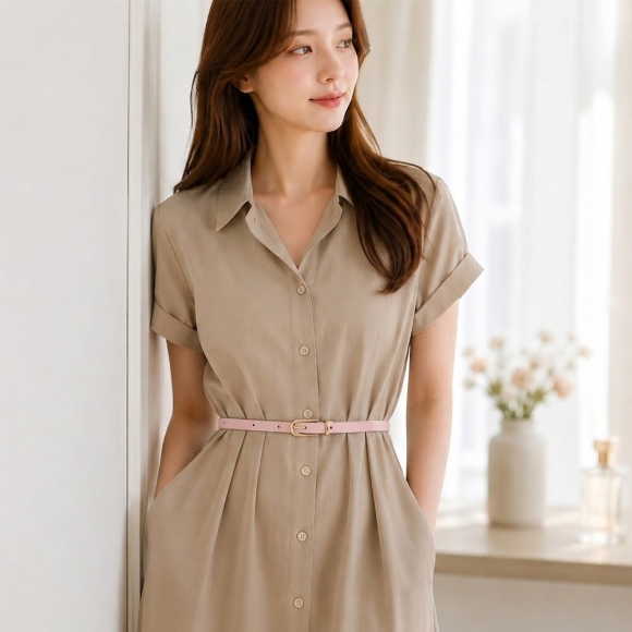 로아 클래식 얇은 여성 벨트 (핑크)