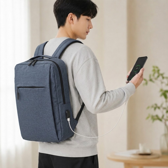 벡터 USB충전 노트북 백팩 (다크블루)