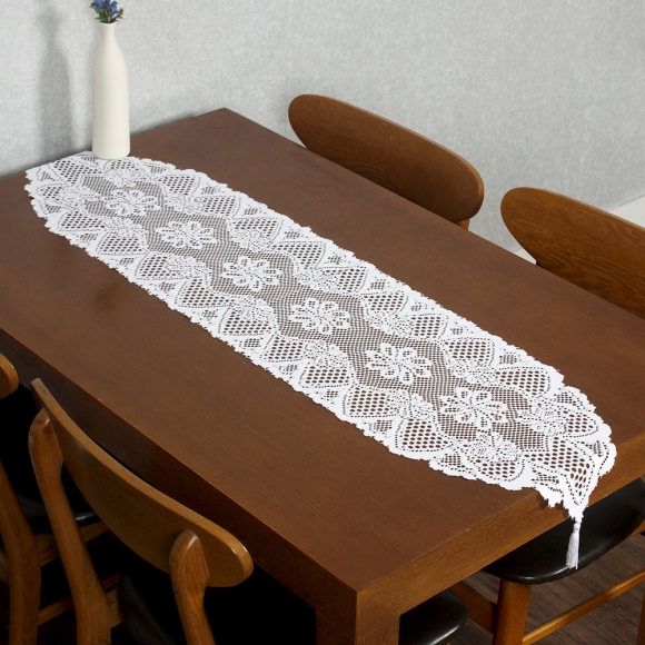 프렌치 레이스 테이블 러너(33x137cm) (화이트)