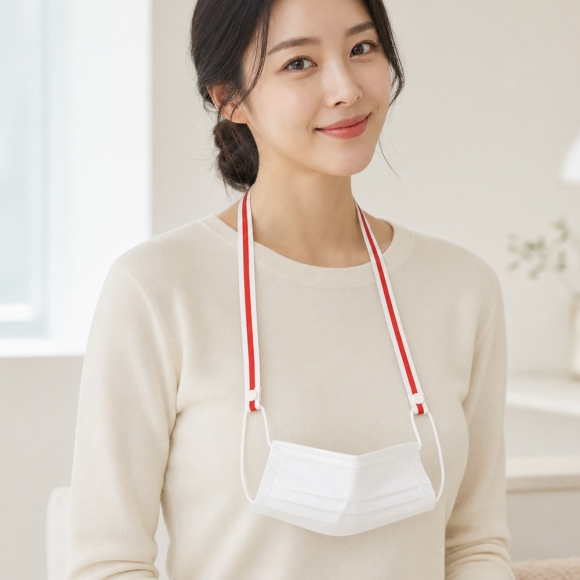 삼선 똑딱이 마스크 스트랩(화이트레드)