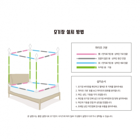 [리빙피스] 스틸프레임 사각 모기장(180x200cm) (베이지)