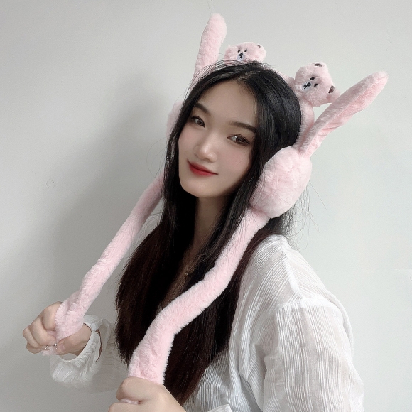 쫑긋 곰돌이 움직이는 귀마개(핑크)