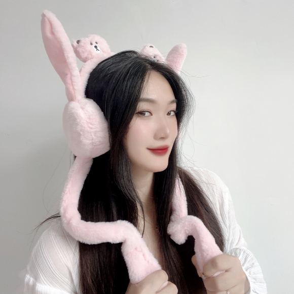쫑긋 곰돌이 움직이는 귀마개(핑크)