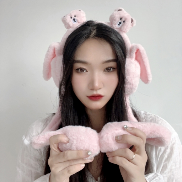쫑긋 곰돌이 움직이는 귀마개(핑크)