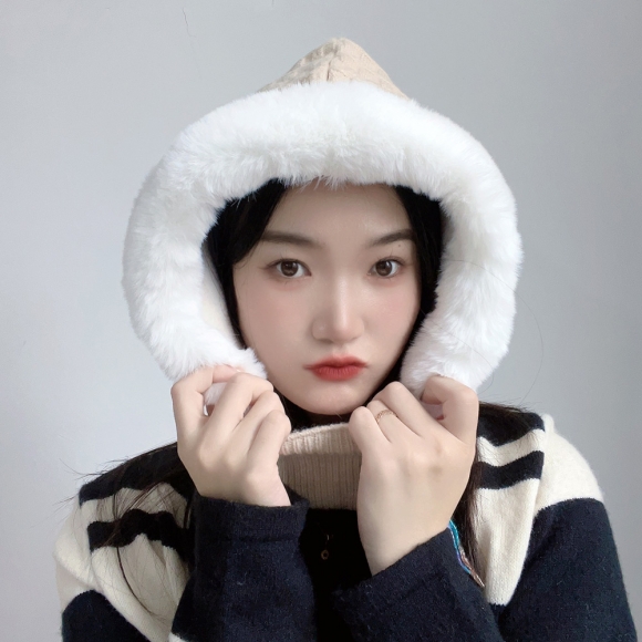 더블단추 니트 후드 넥워머(베이지)