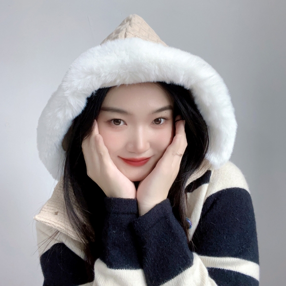 더블단추 니트 후드 넥워머(베이지)