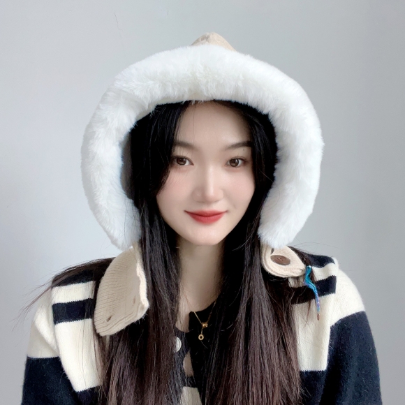 더블단추 니트 후드 넥워머(베이지)