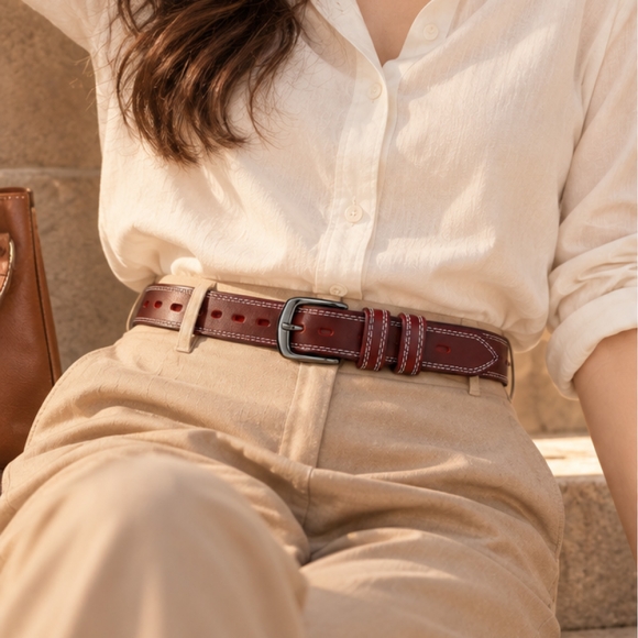 스티치 여성 소가죽 벨트(와인)