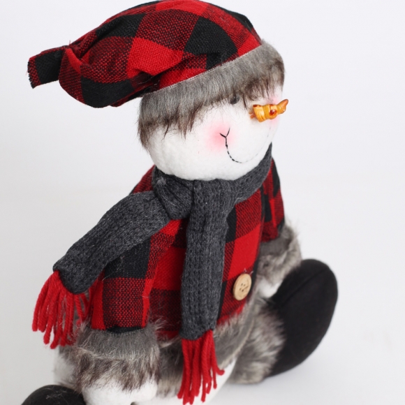 볼빨간 체크 눈사람 인형 (34cm)