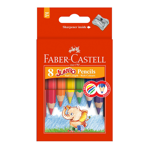 (파버카스텔) 8색 점보 색연필(미니)+1p 연필깎이 세트(8.3cmx14.5cm)