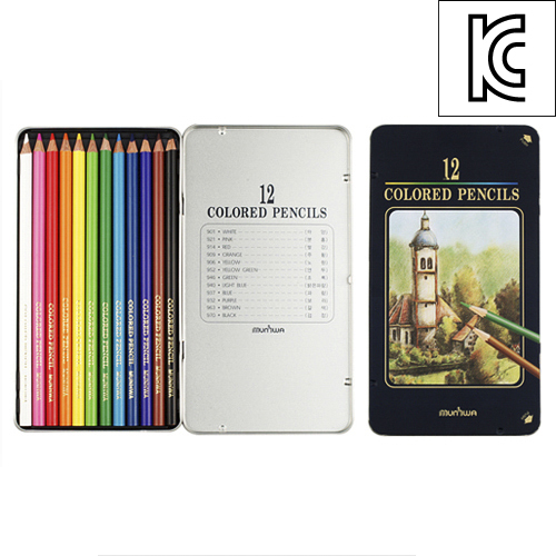 Oce 선명한 12색 고급 색연필 틴케이스 칼라 연필 그리기 도구 크래파스