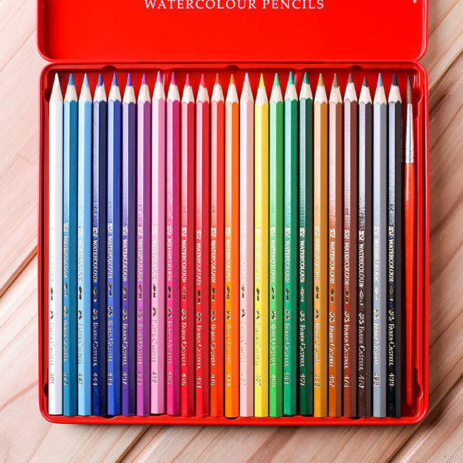 Oce 독일 24색 수채 색연필 붓1P set 틴케이스 그림 펜슬 컬러 펜슬 칼라 연필