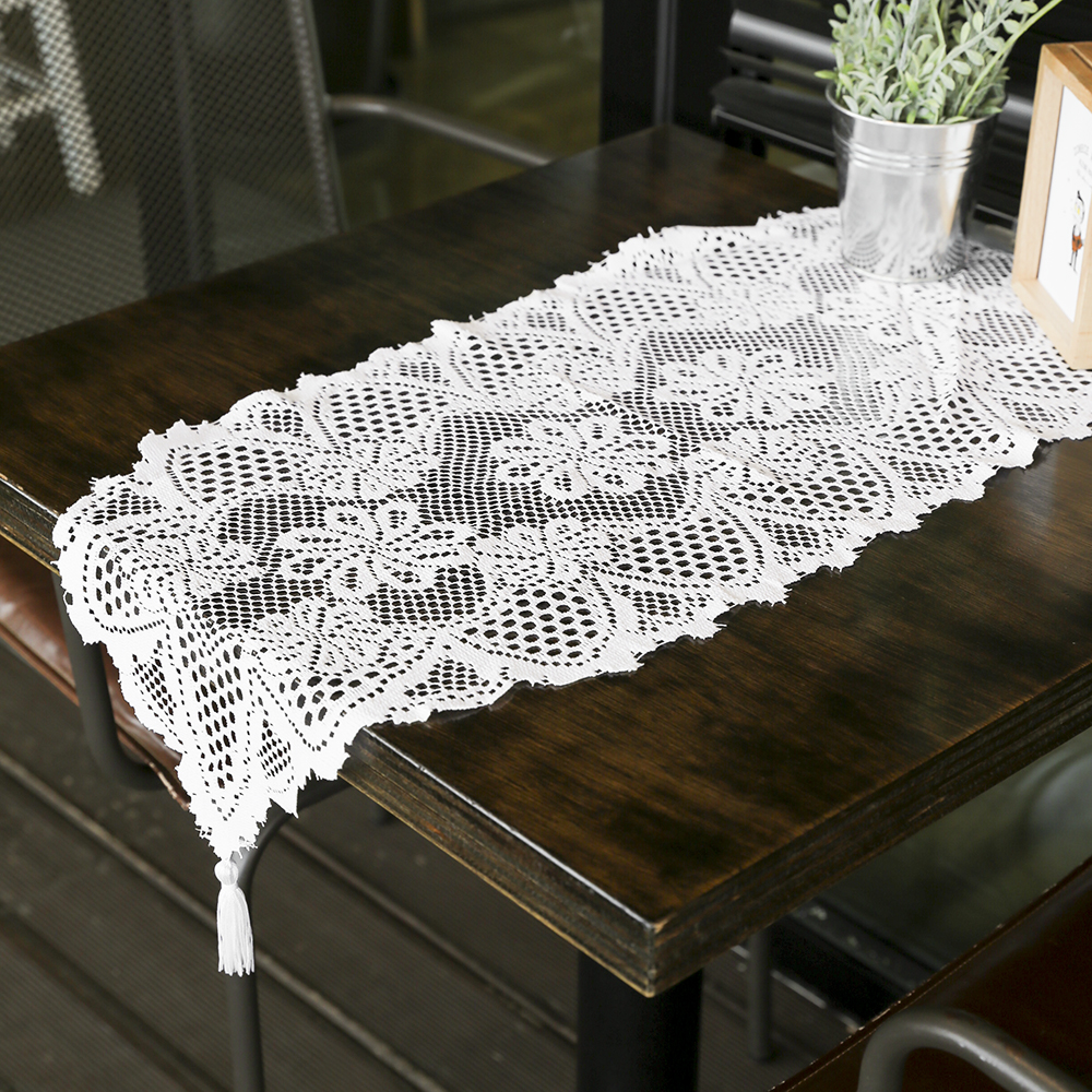 Oce 크로쉐 테이블보 플라워 식탁 러너 33x91 화이트 꽃무늬 화이트 식탁보 장식 콘솔 러너 식탁 깔개 깔판