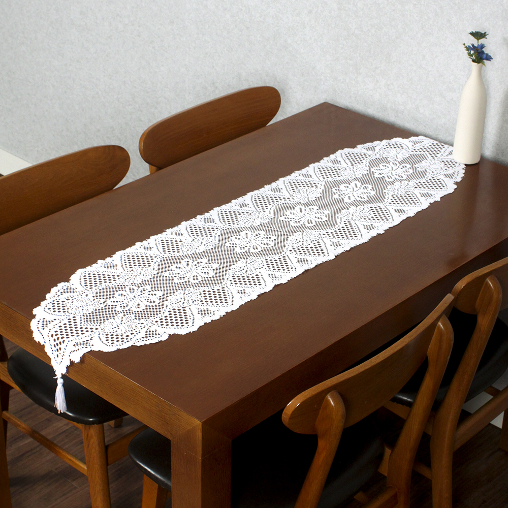 Oce 크로쉐 테이블보 플라워 식탁 러너 33x137 화이트 협탁 포인트 커버 꽃무늬 화이트 식탁보 식탁 셋팅